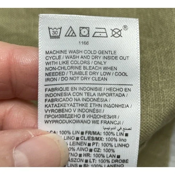 Athleta Womens Retreat 100% Linen Shirt Size XL Olive Green Button Short Sleeve - Picture 6 of 9